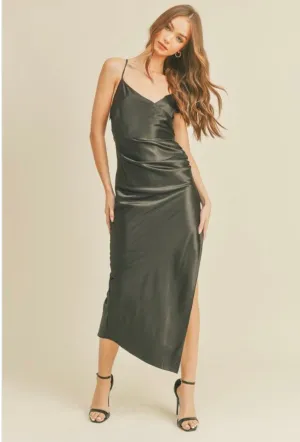 JULINA SATIN WRAP MIDI DRESS