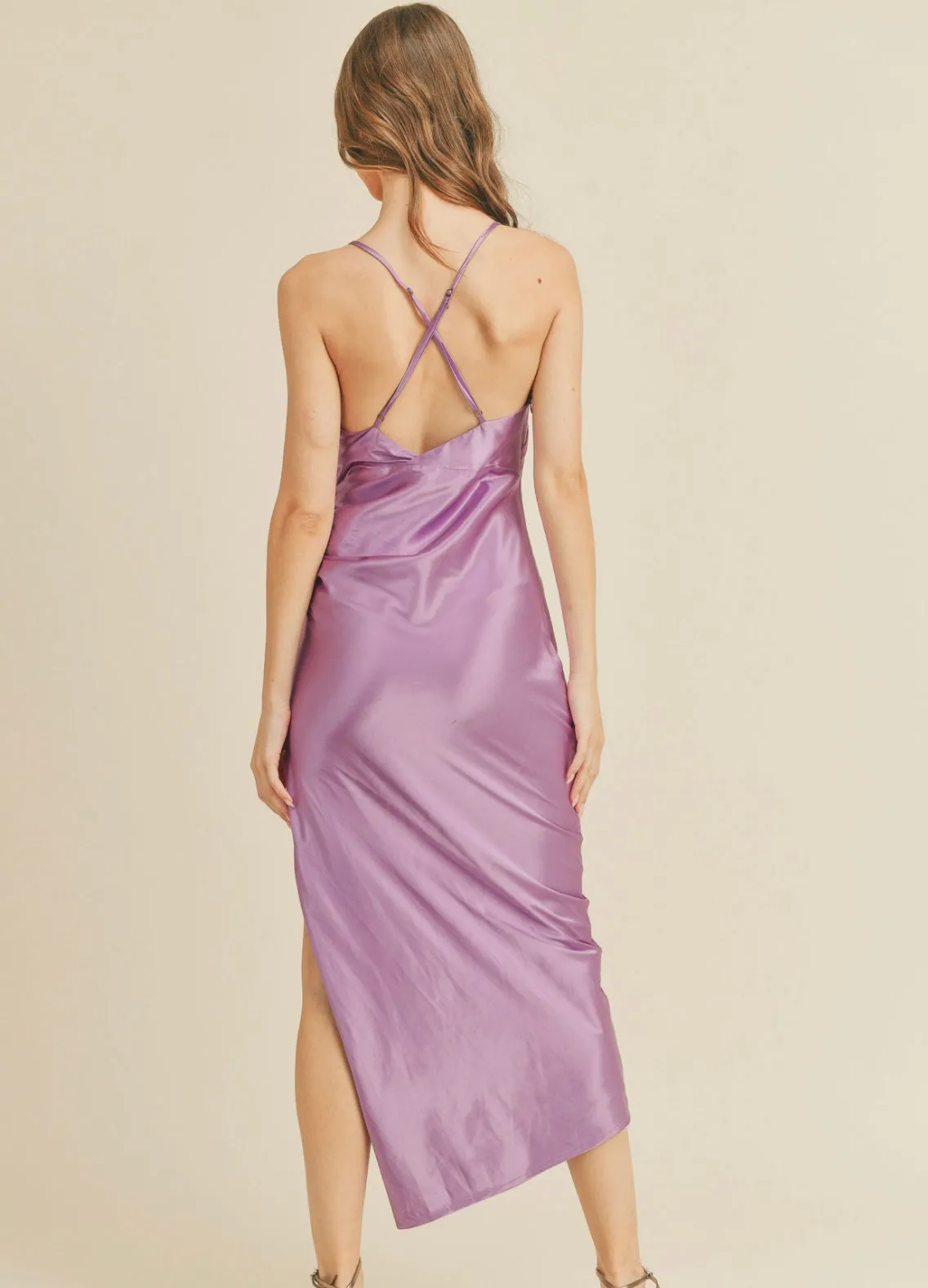 JULINA SATIN WRAP MIDI DRESS