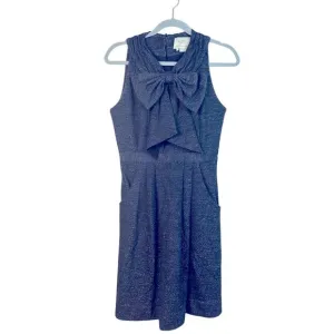 Kate Spade Silver Metallic Bow Wool Blend Fit and Flare Dress Pockets Size 2