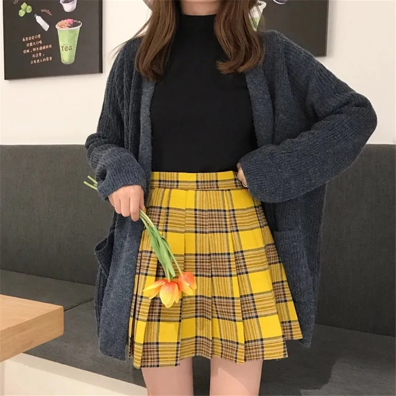 [@kerolweber] "XS-5XL PLUS SIZE YELLOW/BLACK PLAID" PLEATED SKIRT K110804REVIEW