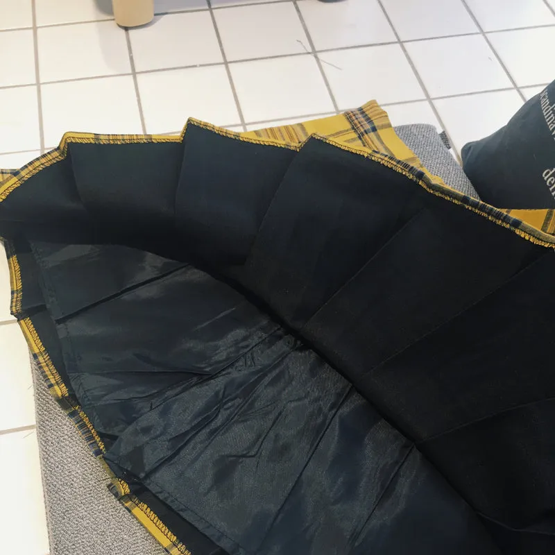 [@kerolweber] "XS-5XL PLUS SIZE YELLOW/BLACK PLAID" PLEATED SKIRT K110804REVIEW