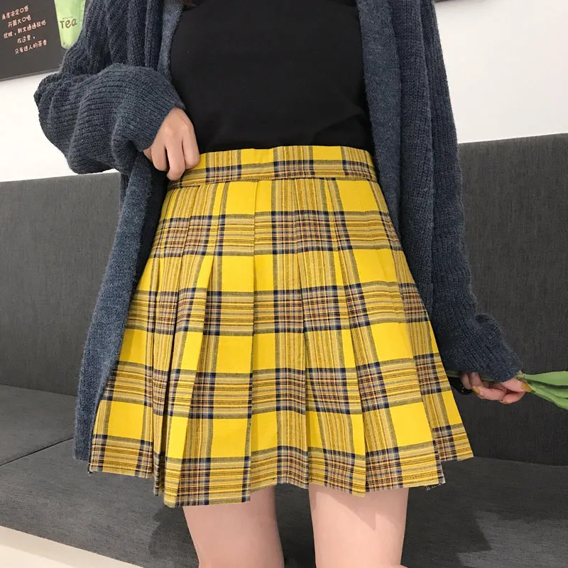 [@kerolweber] "XS-5XL PLUS SIZE YELLOW/BLACK PLAID" PLEATED SKIRT K110804REVIEW