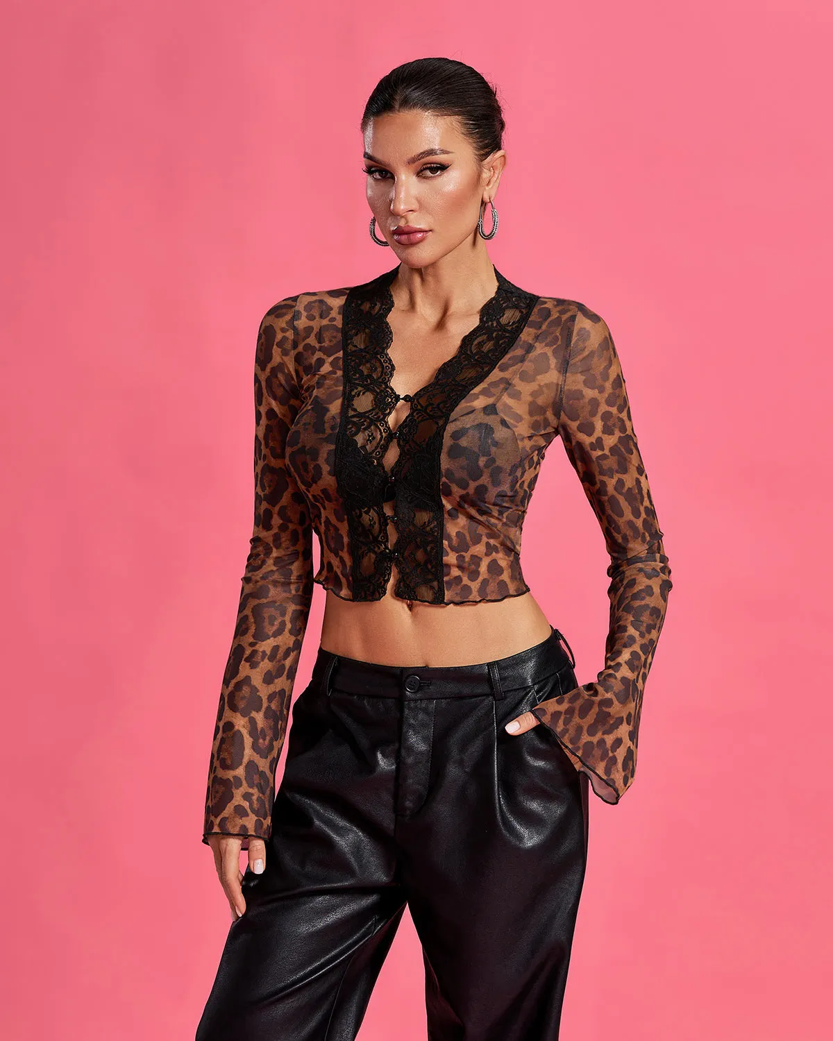 Lace Trim Leopard Print Top