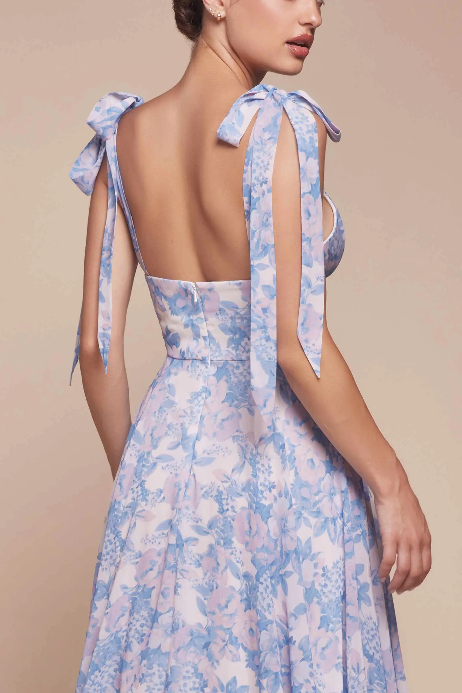 Ladivine 7442 Dress Tie Strap A-Line Floral Printed Skirt