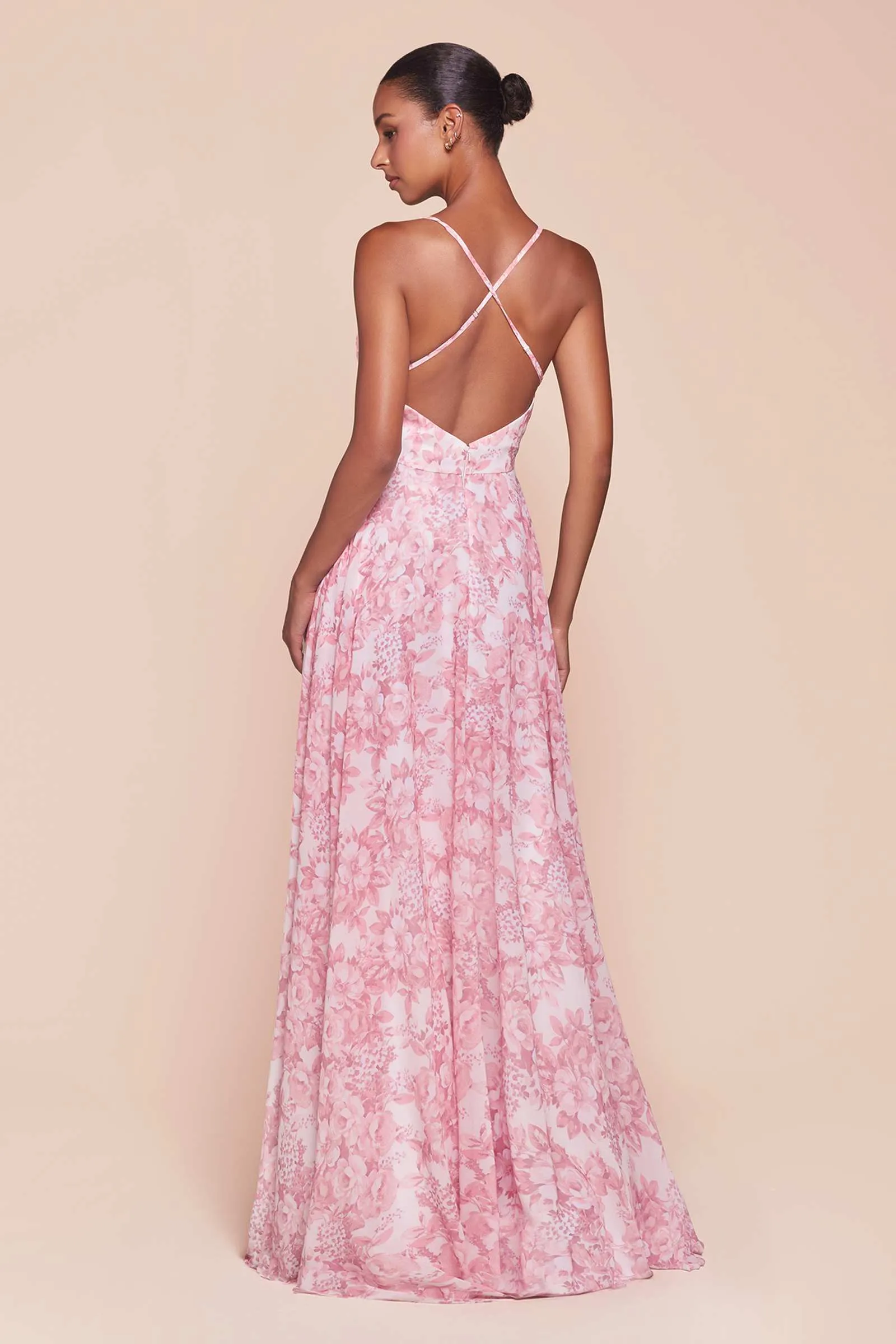 Ladivine 7444 Dress A-Line Soft Satin Print Dress
