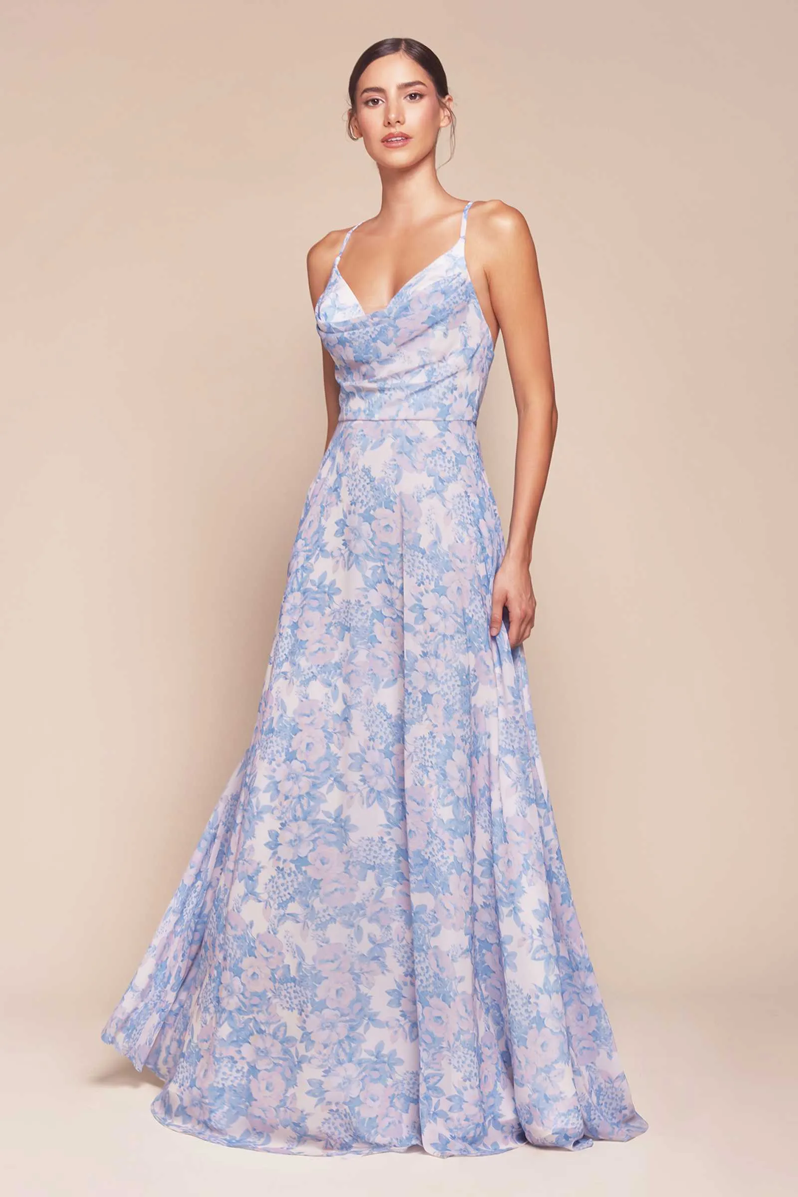 Ladivine 7444 Dress A-Line Soft Satin Print Dress