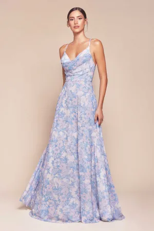 Ladivine 7444 Dress A-Line Soft Satin Print Dress