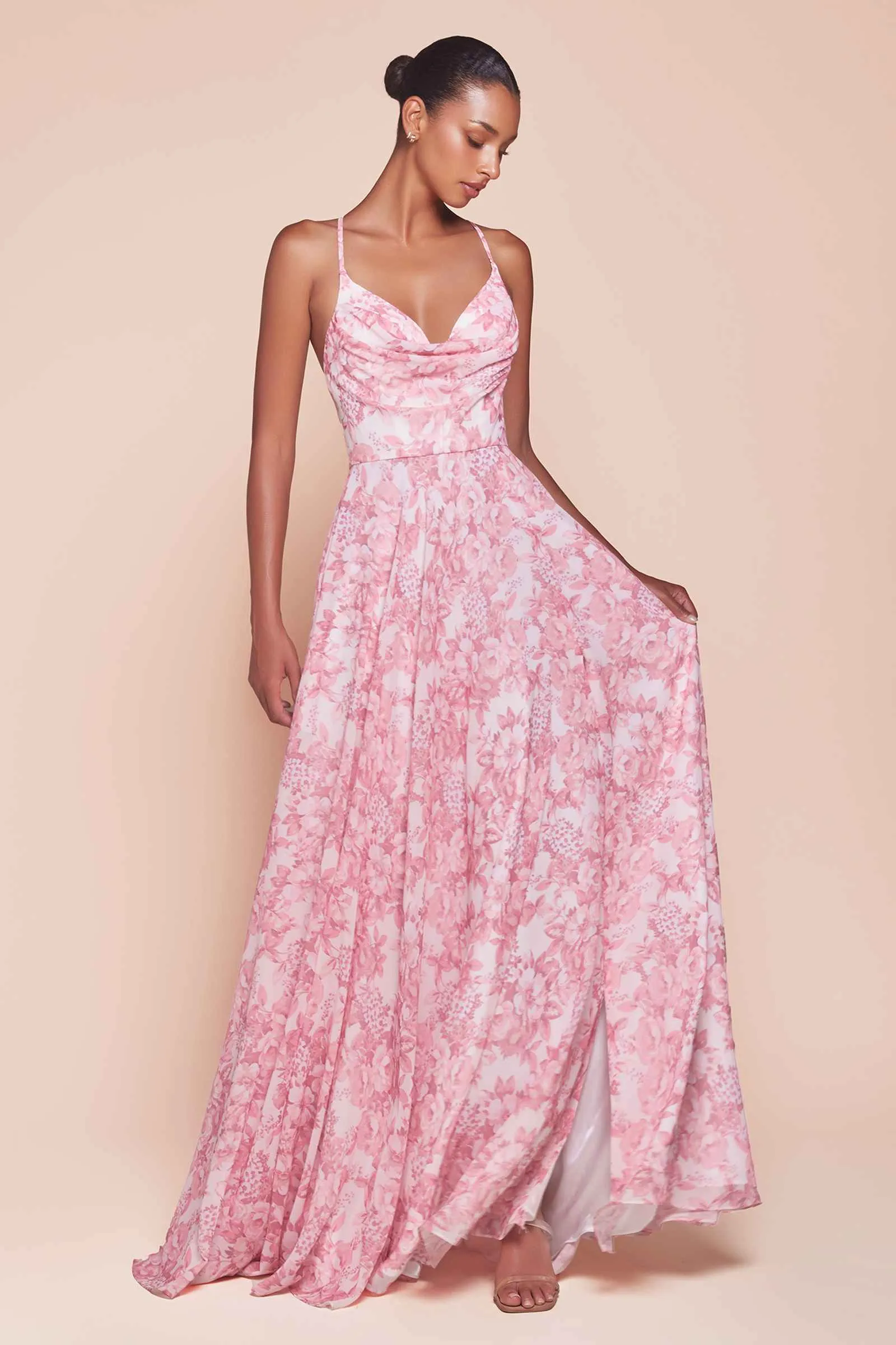 Ladivine 7444 Dress A-Line Soft Satin Print Dress