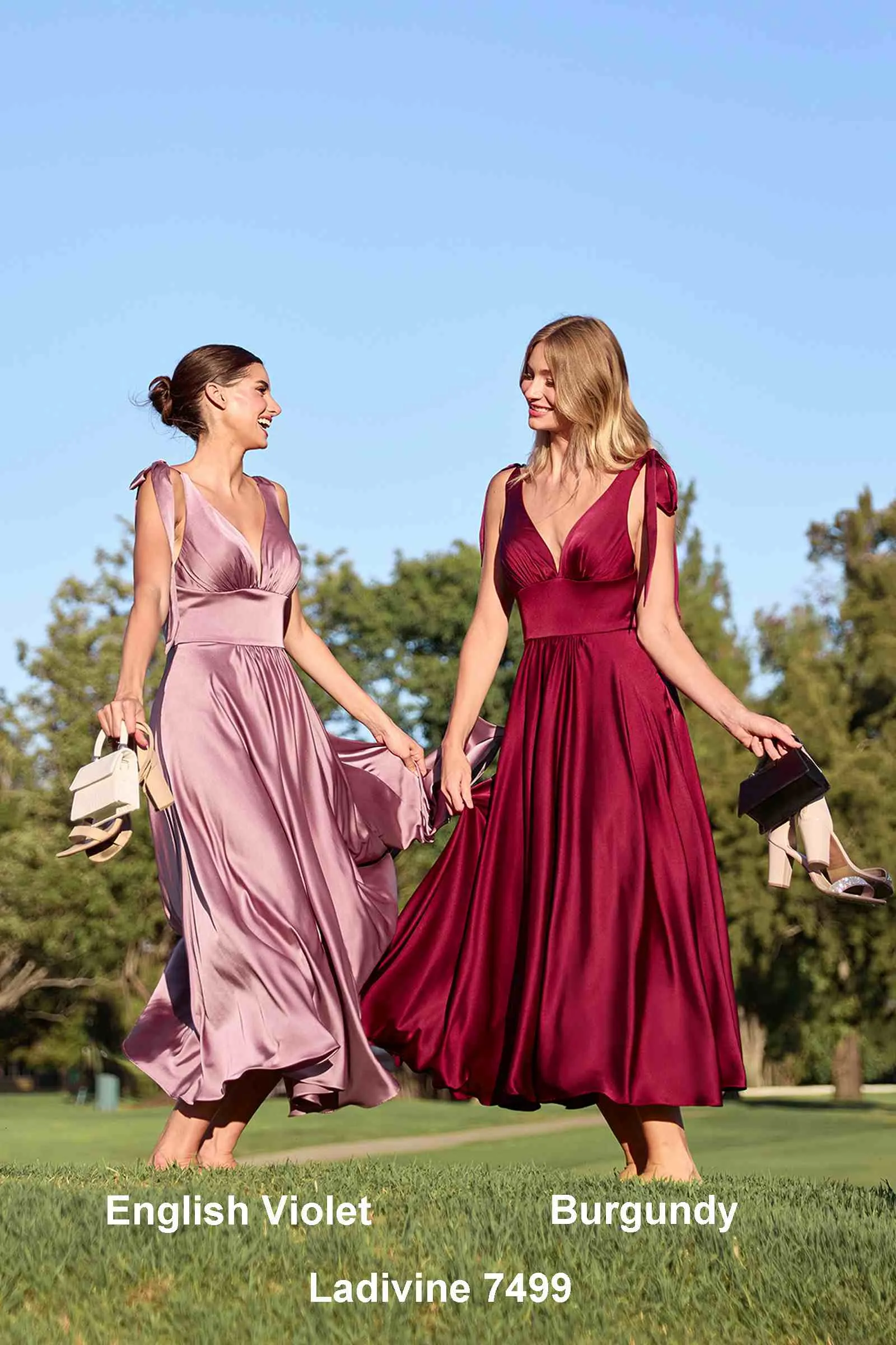Ladivine 7499 Dress Tea Length Satin A-Line Dress