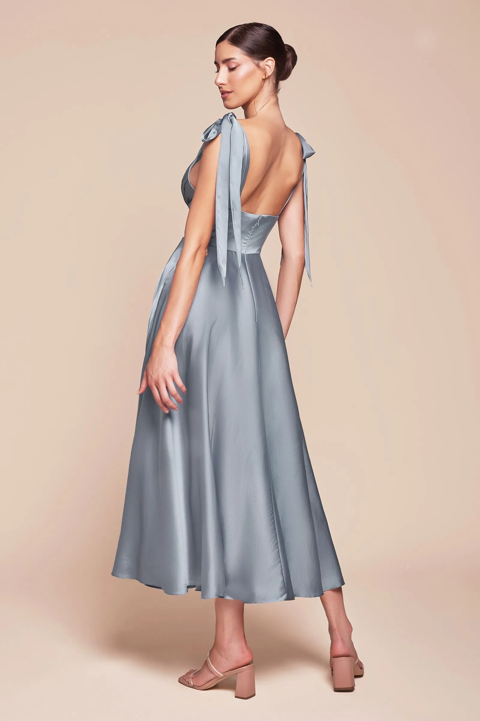 Ladivine 7499 Dress Tea Length Satin A-Line Dress