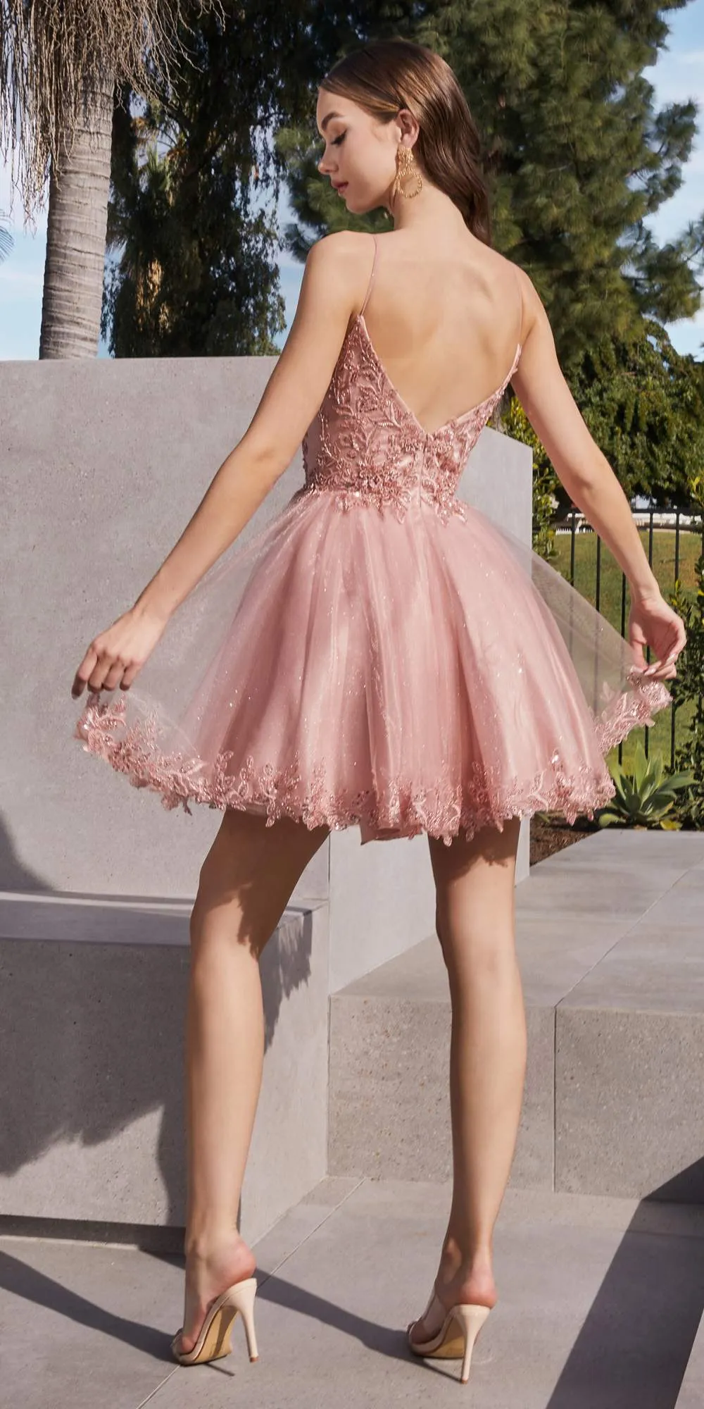 Ladivine CD0213 Short A-Line and Glitter Tulle Dress