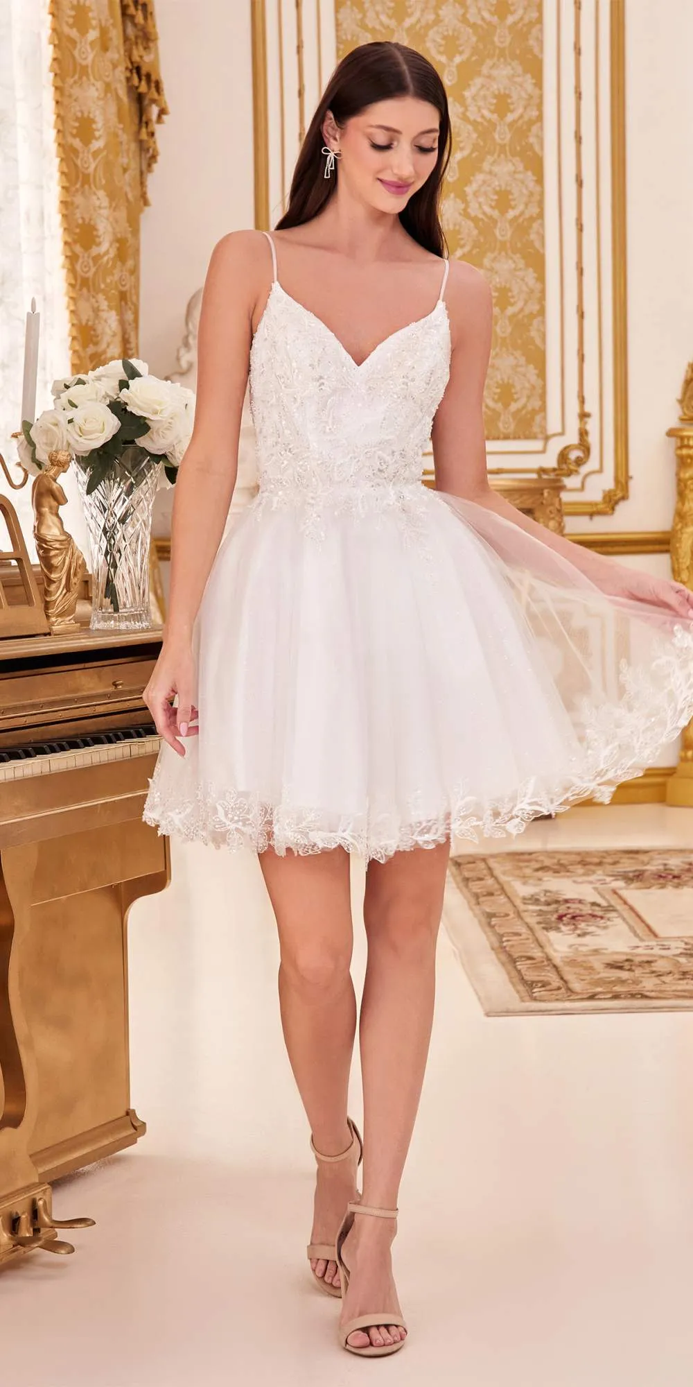 Ladivine CD0213 Short A-Line and Glitter Tulle Dress