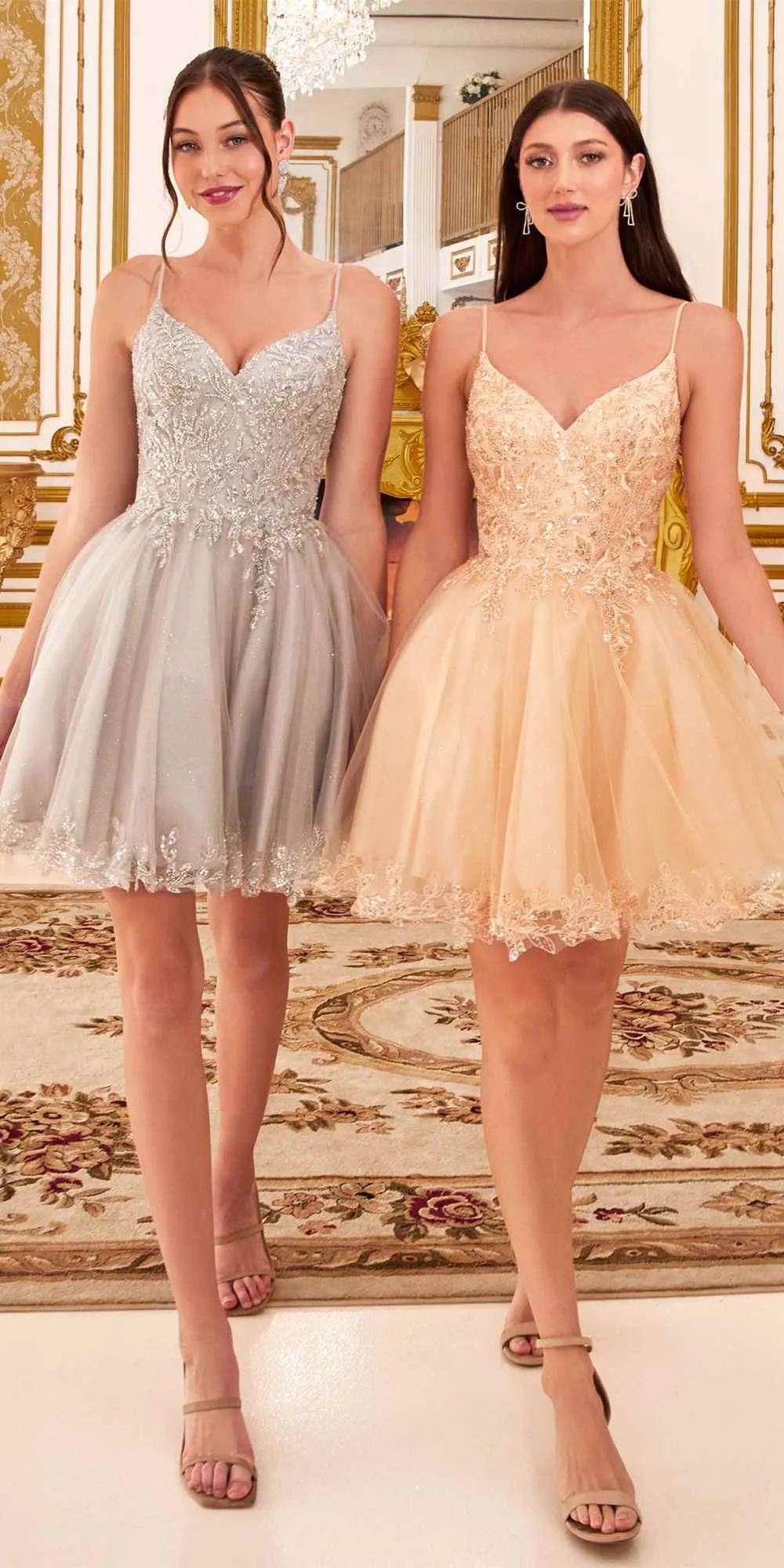 Ladivine CD0213 Short A-Line and Glitter Tulle Dress