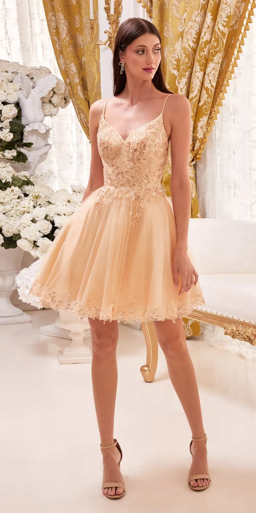 Ladivine CD0213 Short A-Line and Glitter Tulle Dress