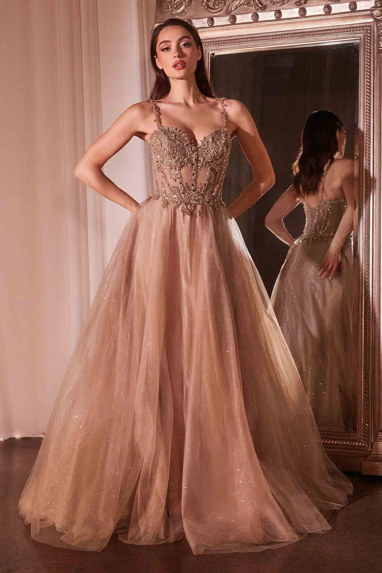 Ladivine CD0234 Long Lace and Tulle A-Line Ball Gown