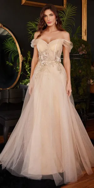 Ladivine CD3395 Floor Length Off the Shoulder Tulle A-line Dress