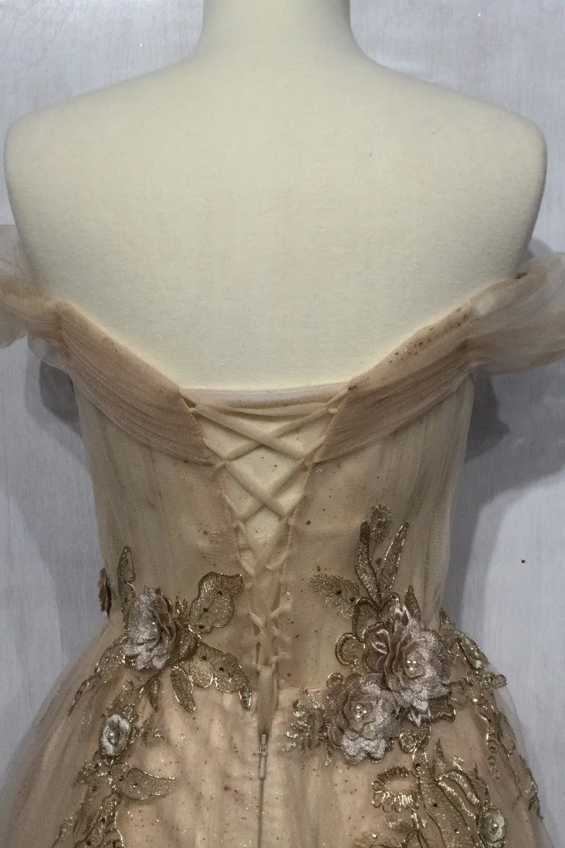 Ladivine CD3395 Floor Length Off the Shoulder Tulle A-line Dress
