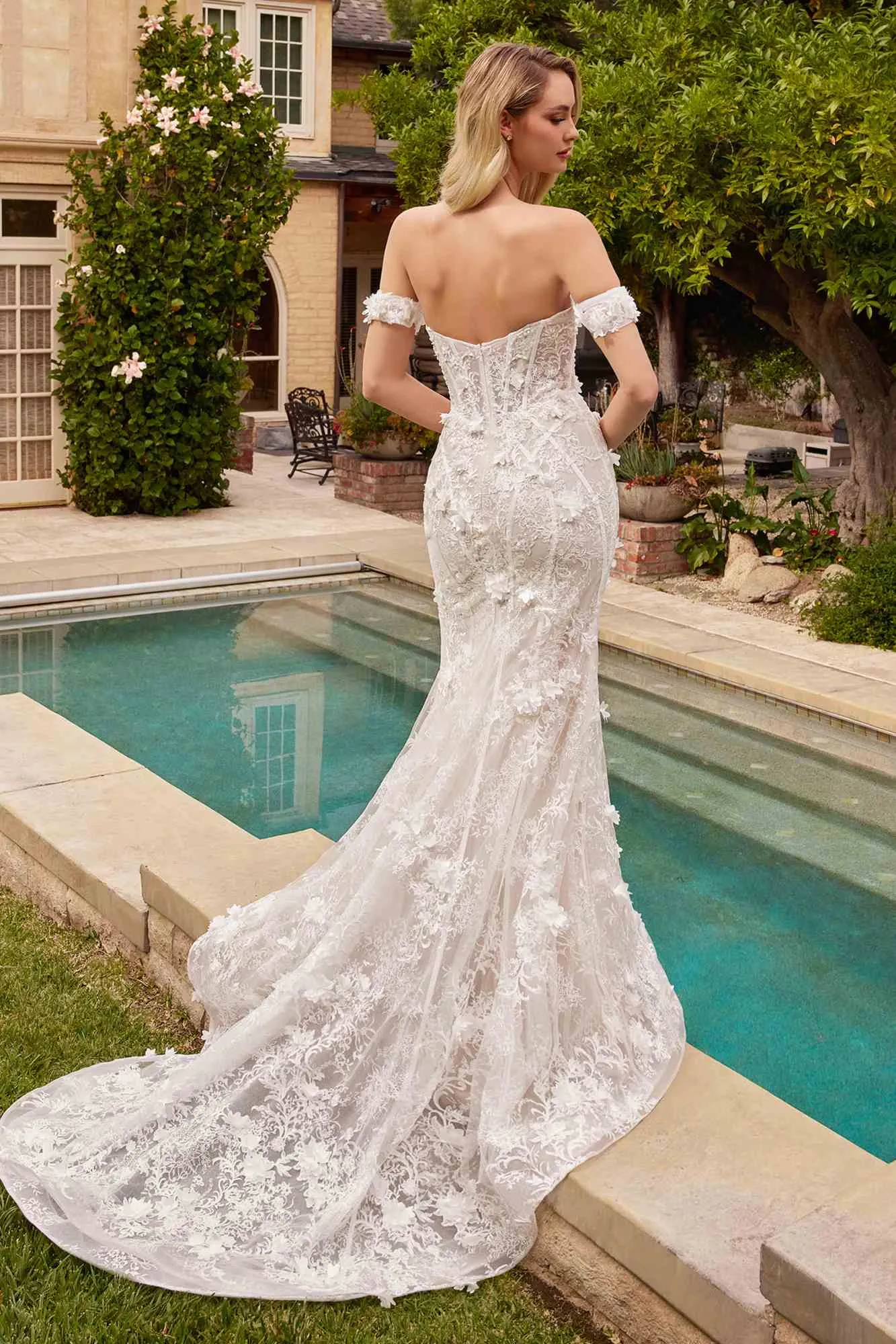 Ladivine CD861W Long Fit and Flare Bridal Gown Removable Overskirt