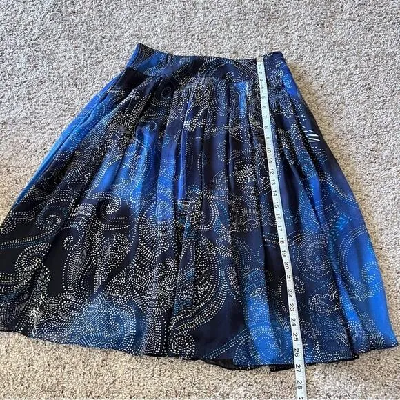 Lafayette 148 | Blue and Black Silk Paisley A-Line Knee Length Skirt