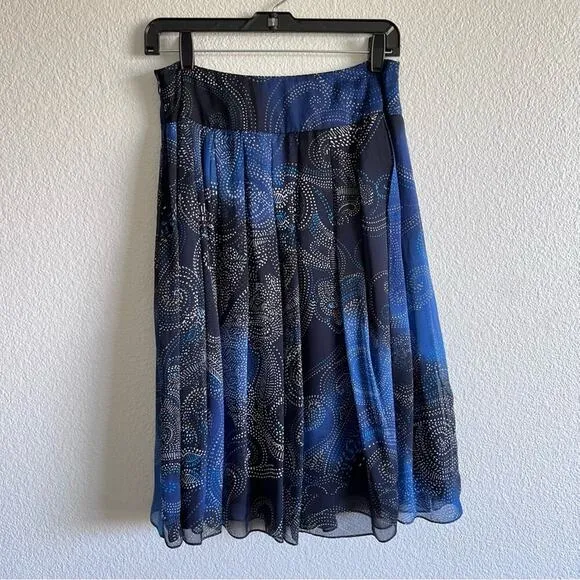 Lafayette 148 | Blue and Black Silk Paisley A-Line Knee Length Skirt