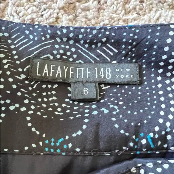 Lafayette 148 | Blue and Black Silk Paisley A-Line Knee Length Skirt