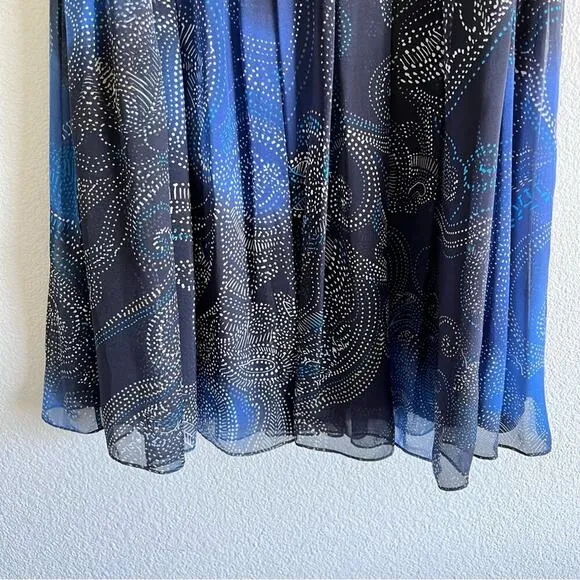 Lafayette 148 | Blue and Black Silk Paisley A-Line Knee Length Skirt
