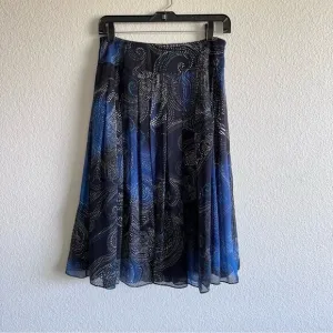 Lafayette 148 | Blue and Black Silk Paisley A-Line Knee Length Skirt