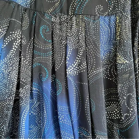 Lafayette 148 | Blue and Black Silk Paisley A-Line Knee Length Skirt