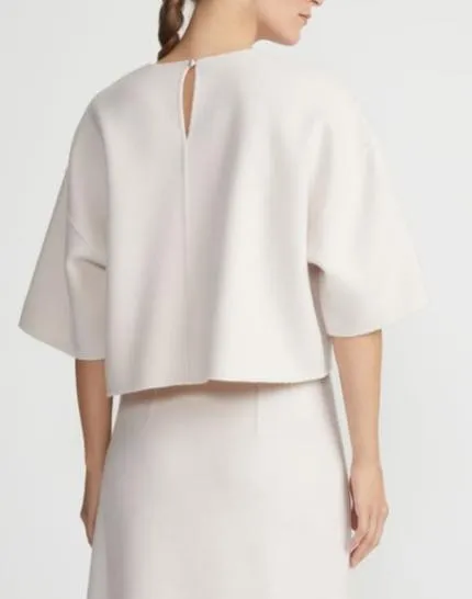 Lafayette 148 Drop Shoulder Crewneck Blouse in Pearl