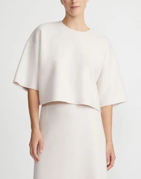 Lafayette 148 Drop Shoulder Crewneck Blouse in Pearl