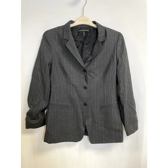 LAFAYETTE 148 Pinstripe Wool Blend Stretch Three-Button Blazer Gray Size 6