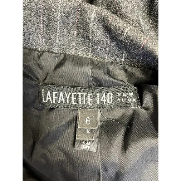 LAFAYETTE 148 Pinstripe Wool Blend Stretch Three-Button Blazer Gray Size 6