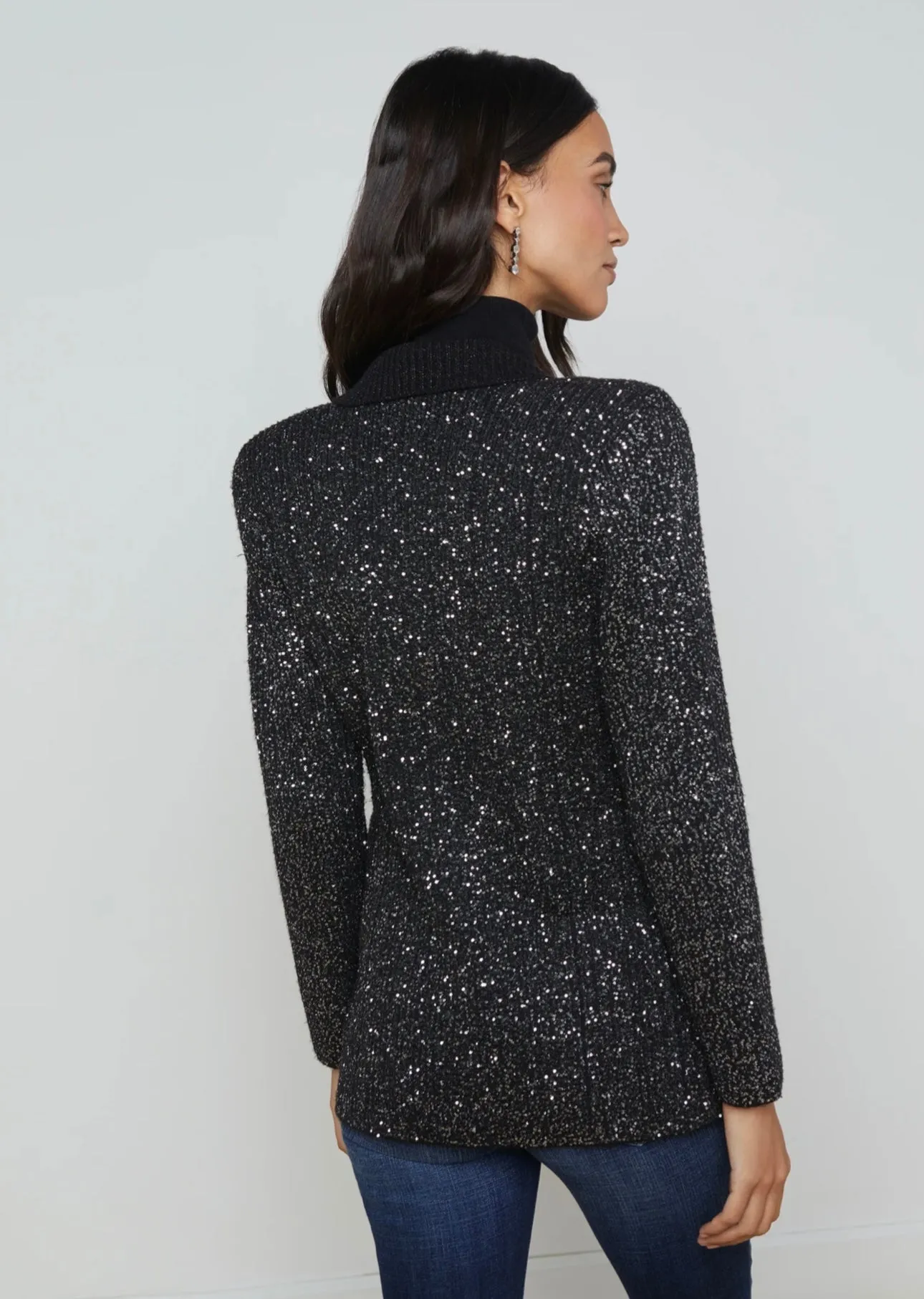 L’AGENCE - Leonora Sequin Knit Blazer - Black/Silver Sequin