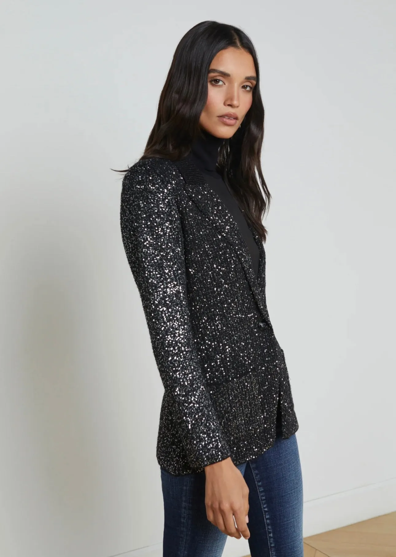 L’AGENCE - Leonora Sequin Knit Blazer - Black/Silver Sequin