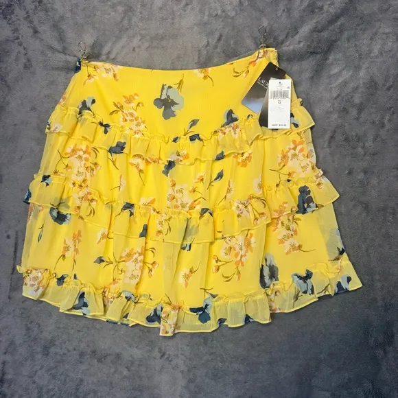 Lauren Ralph Lauren Floral Ruffle-Trim Georgette A-Line Mini Skirt Size 12 NWT