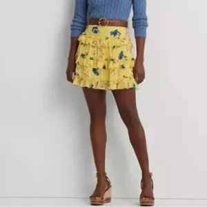 Lauren Ralph Lauren Floral Ruffle-Trim Georgette A-Line Mini Skirt Size 12 NWT