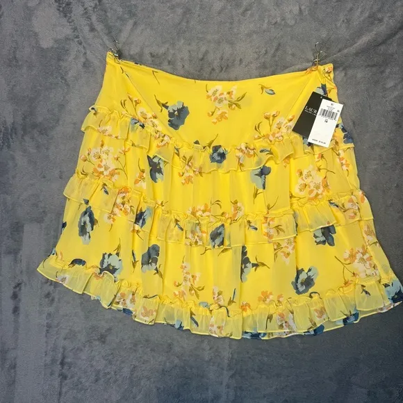 Lauren Ralph Lauren Floral Ruffle-Trim Georgette A-Line Mini Skirt Size 16