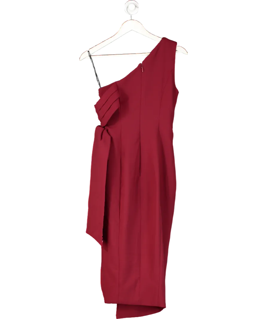 Lavish Alice Red Honey One Shoulder Asymmetric Pleated Bow Midi Dress UK 6