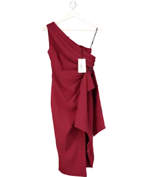 Lavish Alice Red Honey One Shoulder Asymmetric Pleated Bow Midi Dress UK 6