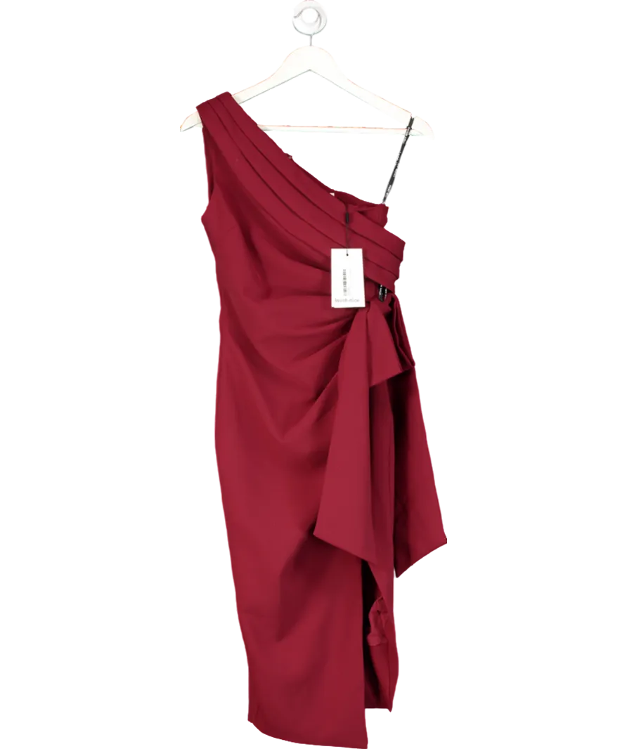 Lavish Alice Red Honey One Shoulder Asymmetric Pleated Bow Midi Dress UK 6