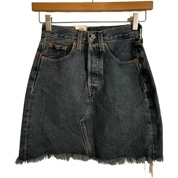 Levis Womens Denim Skirt High Rise High Waist A line Deconstructed Size 23 Blue