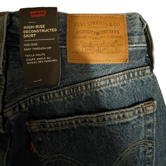 Levis Womens Denim Skirt High Rise High Waist A line Deconstructed Size 23 Blue