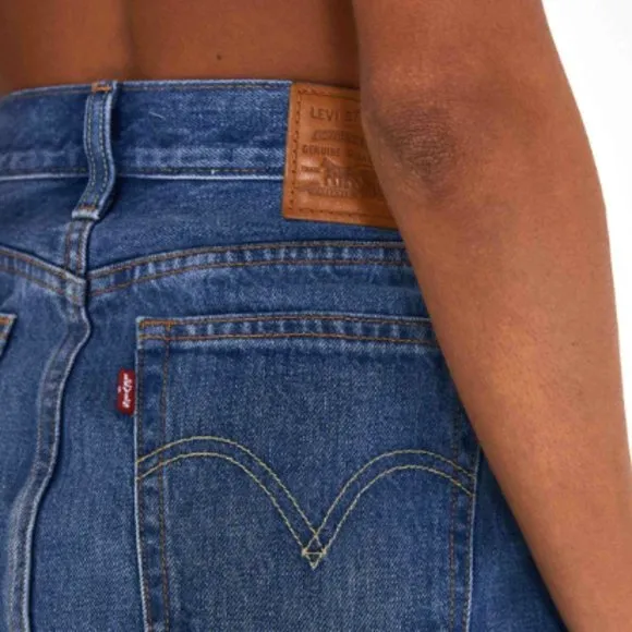 Levis Womens Denim Skirt High Rise High Waist A line Deconstructed Size 23 Blue