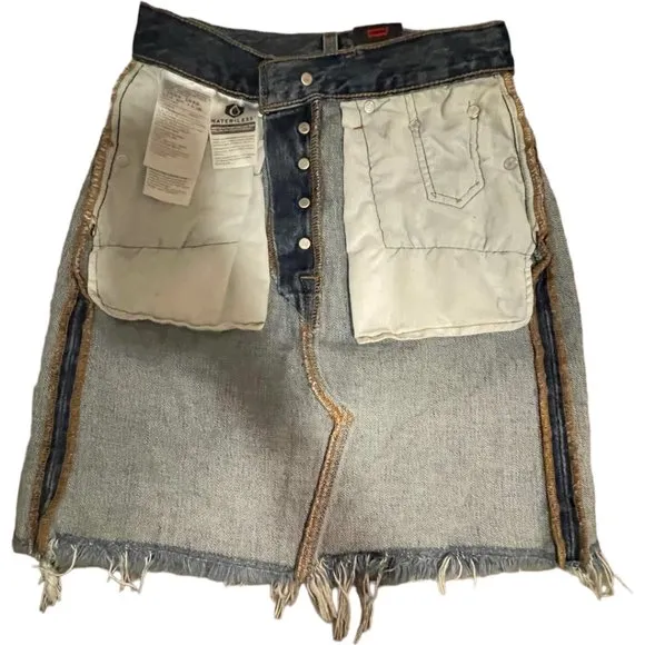 Levis Womens Denim Skirt High Rise High Waist A line Deconstructed Size 23 Blue