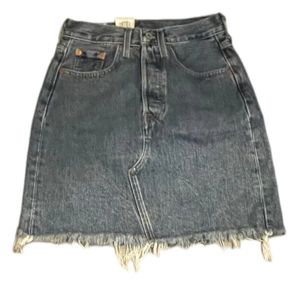Levis Womens Denim Skirt High Rise High Waist A line Deconstructed Size 23 Blue