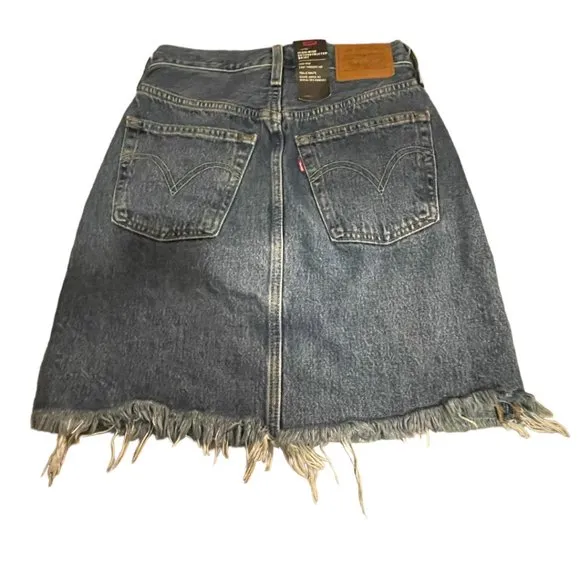Levis Womens Denim Skirt High Rise High Waist A line Deconstructed Size 23 Blue