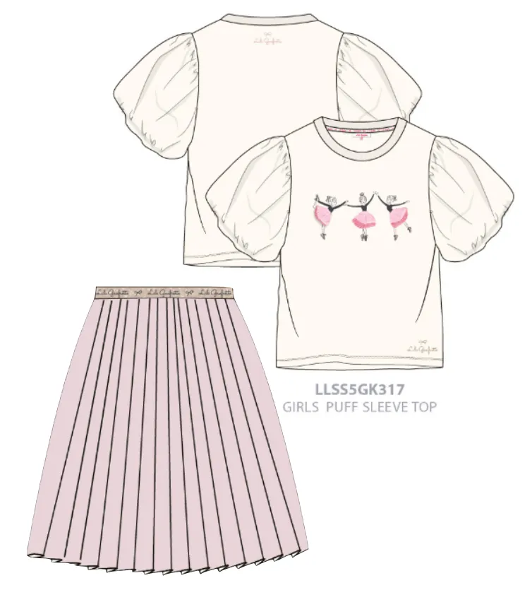 Lili Gaufrette Ballerina Tee-Shirt and Pink Satin Pleated Skirt Set In Stock Now