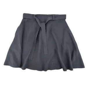 Linen Handmade Studio Womens Gray Linen A-Line Skirt Tie Belt Zip Back Size M