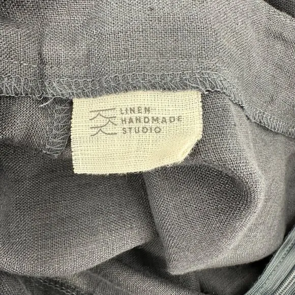 Linen Handmade Studio Womens Gray Linen A-Line Skirt Tie Belt Zip Back Size M