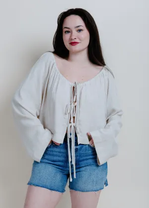 Little Miss Tie Front Top - Linen